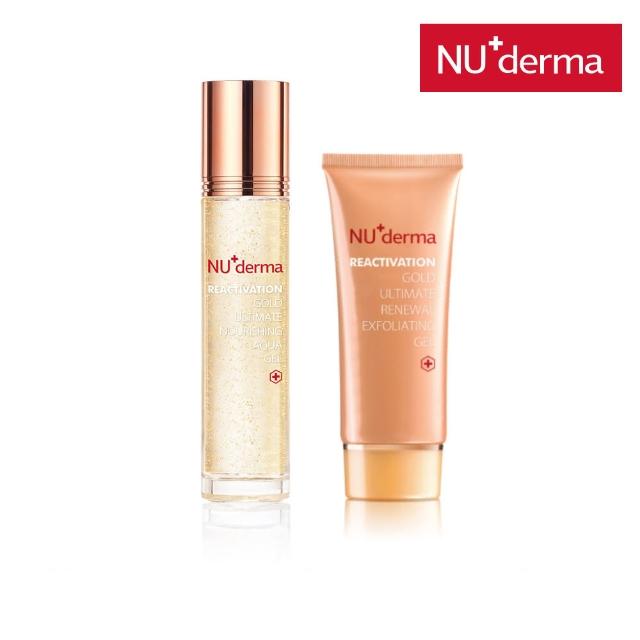 【NU+derma 新德曼】金采極緻晶凍凝露125mL+金采淨亮去角質凝膠100mL(保濕精華化妝水/熊果素去角質凝膠)