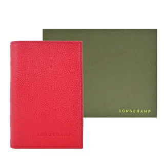 【LONGCHAMP】LE FOULONNE系列牛皮護照夾(愛心紅)