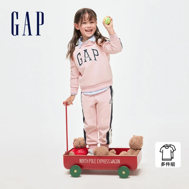 GAPGAP 女幼童裝 Logo圓領長袖長褲家居套裝-粉紅色(890303)