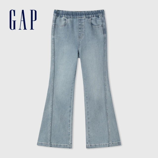 GAPGAP 女童裝 Logo鬆緊喇叭牛仔褲-淺藍色(890287)