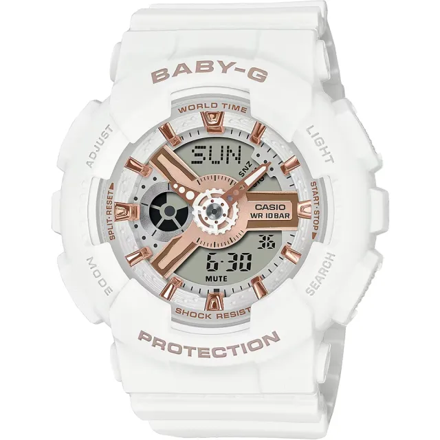 【CASIO 卡西歐】BABY-G 柔美玫瑰金設計休閒運動雙顯錶-白43.4mm(BA-110XRG-7A)