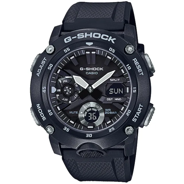 【CASIO 卡西歐】G-SHOCK 碳纖維防護雙顯手錶 禮物 開學(GA-2000S-1A/速)