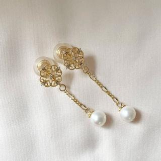 【Elegant 珍愛宣言】復古窗花天然珍珠耳環-夾式或耳針款(復古風不對稱天然珍珠 蚊香款耳夾 耳