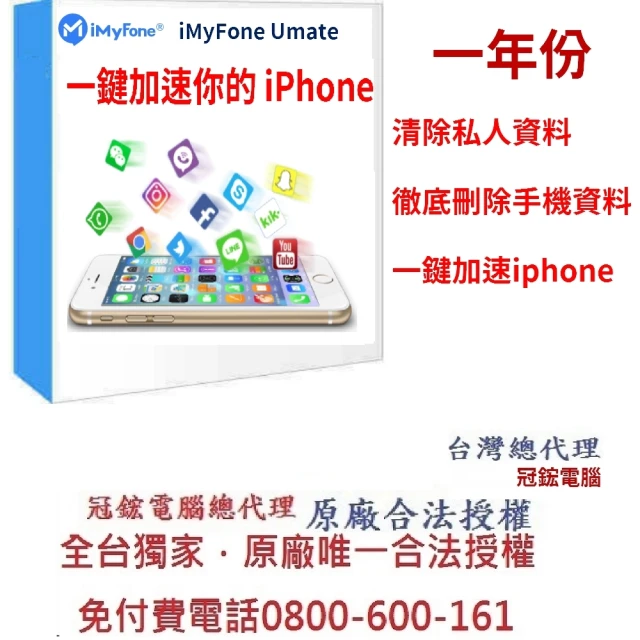【iMyFone】Umate Pro iphone--1年版 win版(iphone變快 資料清理)