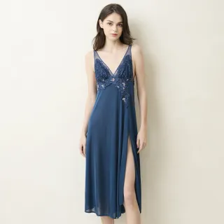 【Wacoal 華歌爾】性感睡衣 M-L超細針織長型洋裝 NNS08841NS(暮光藍)
