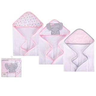 【Luvable Friends 甜蜜寶貝】連帽浴巾/包巾3入組 71x71cm(LF57900)