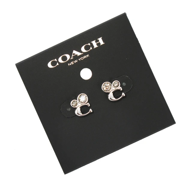 【COACH】送原廠提袋-CLOGO鑲鑽造型耳針式耳環(銀綠)