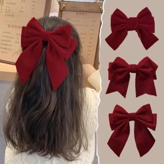 【橘魔法】酒紅絲絨大蝴蝶結髮夾(髮飾 裝飾 飾品 鴨嘴夾 夾子 配件 大人 大童 女童 兒童 頭飾)