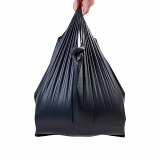 【咪咪購物】黑色手提垃圾袋｜45Ｘ63cm｜一捲25張(手提垃圾袋 黑色垃圾袋 背心垃圾袋 小垃圾袋)