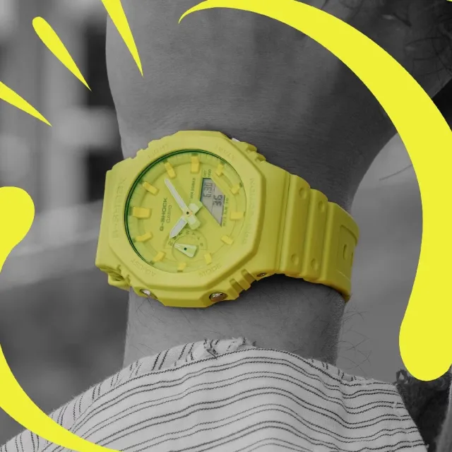 【CASIO 卡西歐】Tone-on-Tone系列 ITZY CHAERYEONG同款單色美學霓光黃時尚腕錶 45.4mm(GA-2100-9A9)