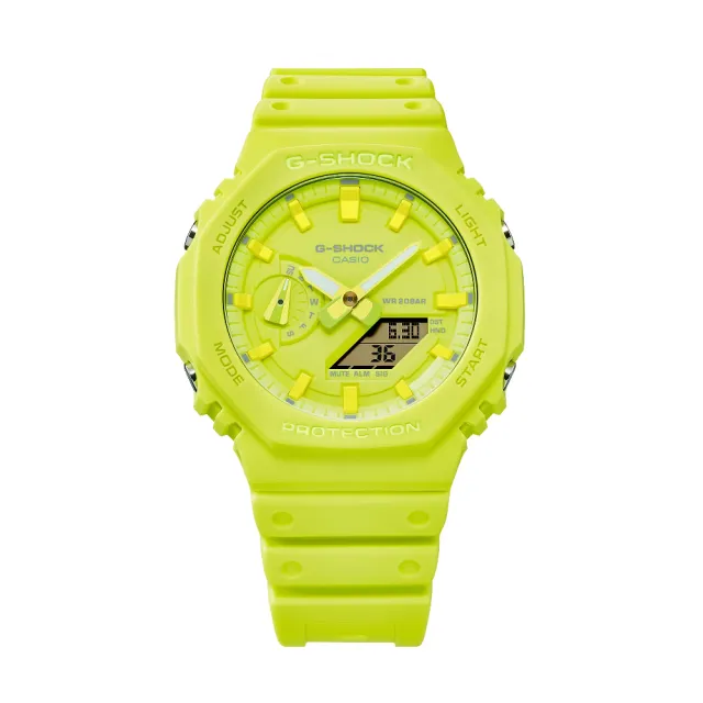 【CASIO 卡西歐】Tone-on-Tone系列 ITZY CHAERYEONG同款單色美學霓光黃時尚腕錶 45.4mm(GA-2100-9A9)