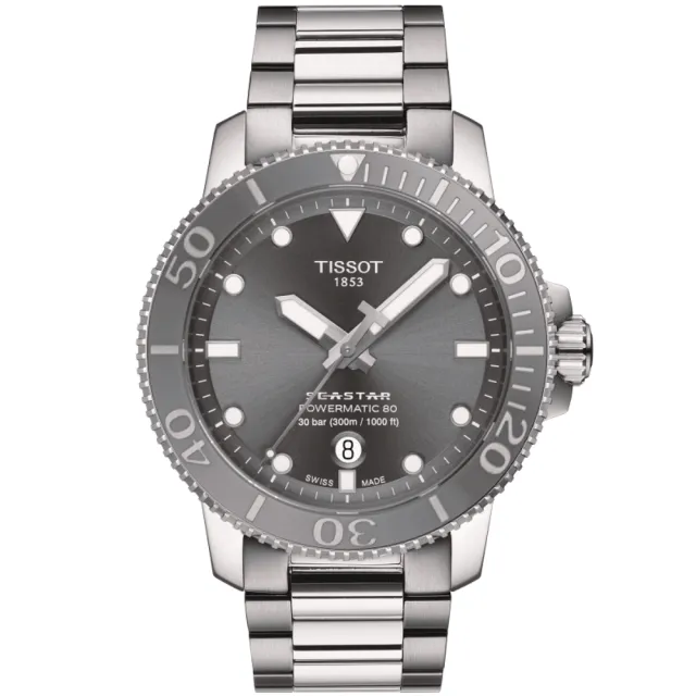 【TISSOT 天梭 官方授權】SEASTAR 1000 海洋之星 陶瓷錶圈 300米潛水機械腕錶 母親節 禮物(T1204071108101)