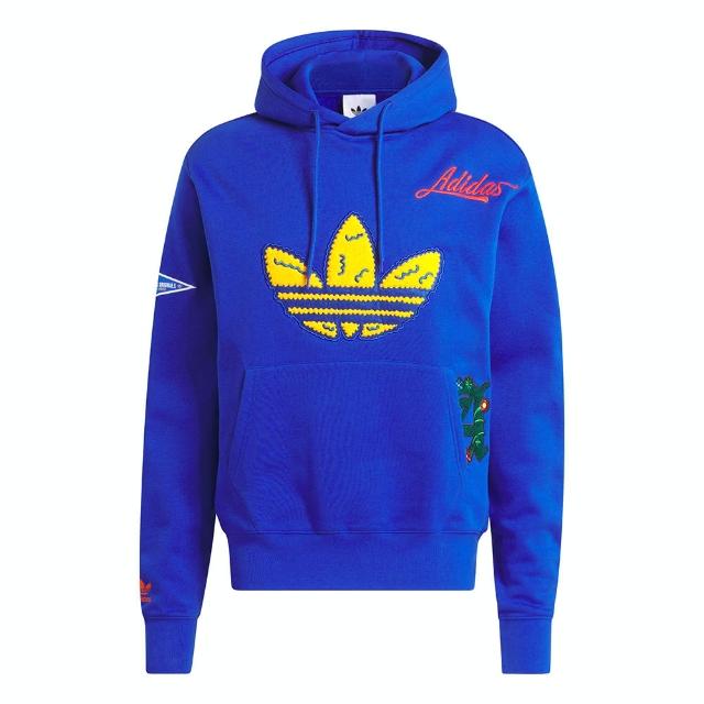 【adidas 愛迪達】C Badge Hoody 男款 藍色 休閒 三葉草 連帽 帽T 上衣 長袖 IL2355