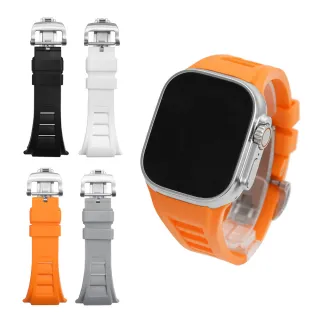 【STAR TIME】Apple Watch 42/44/45/49mm 時尚運動風矽膠錶帶 銀色款摺疊錶扣 Ultra可適用(全四種)