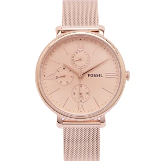 【FOSSIL】Jacqueline三眼計時米蘭帶錶帶手錶-玫瑰金色面x玫瑰金色/38mm(ES5098)