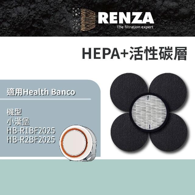 【RENZA】適用Health Banco 小漢堡 HB-R1BF2025 HB-R2BF2025 空氣清淨機(HEPA濾網+活性碳濾網 濾芯)