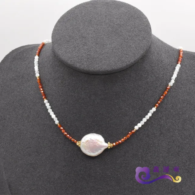 【鑫運來】◎紅瑪瑙貝殼變形珍珠項鍊(P19)