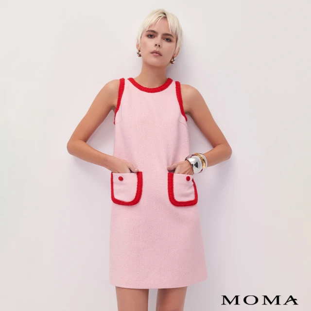 MOMA 甜美跳色包邊背心洋裝(粉色)