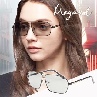 【MEGASOL】寶麗萊UV400偏光金屬方框太陽眼鏡(感光智慧變色日夜全天候適用BS8805-多色)