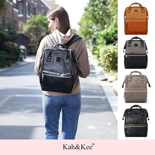 【Kah&Kee】母親節禮物 經典款拼接色大容量皮革後背包 NO.KK016(男後背包 女後背包 筆電後背包