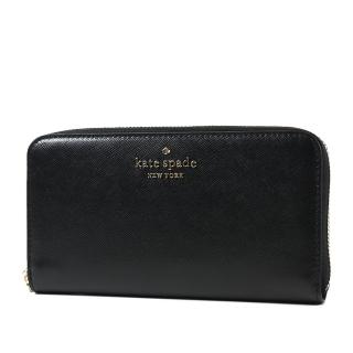 【KATE SPADE】金字立體LOGO防刮皮革拉鍊長夾-黑色