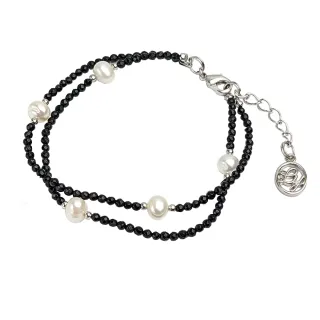 【大東山樑御珊瑚】天然珍珠瑪瑙時尚雙圈手鍊(時尚黑神秘又好搭)