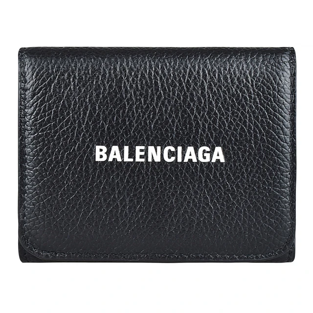 Balenciaga 巴黎世家 Balenciaga CASH字母LOGO牛皮3卡釦式三折短夾(黑)