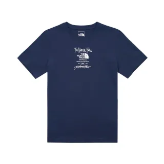 【The North Face 官方旗艦】北面男女款藍色胸前經典品牌LOGO印花休閒短袖T恤｜8AUW8K2