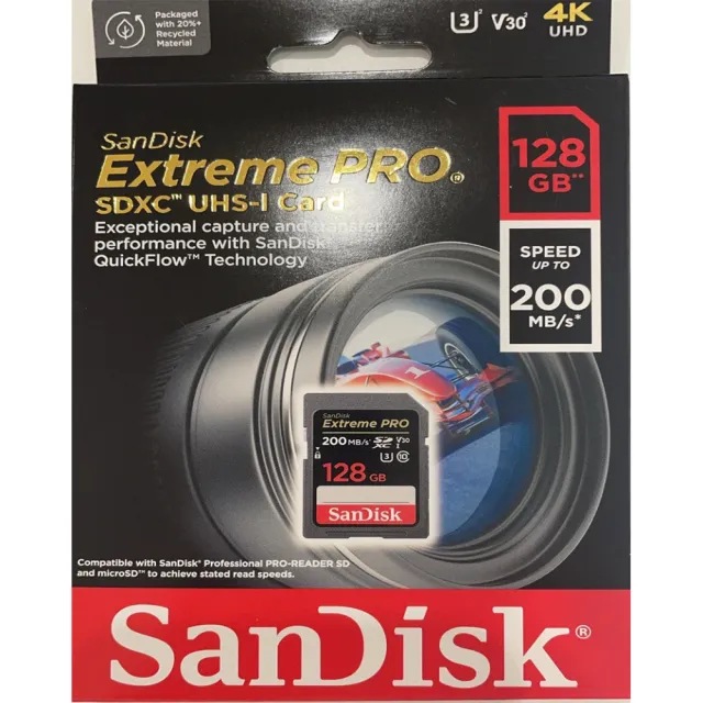 【SanDisk 晟碟】[全新版 再升級] 128GB Extreme PRO SDXC V30  記憶卡 200MB/s(原廠有限 永久保固)