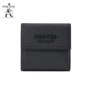 【PORTER INTERNATIONAL】堅毅自信AVENUE真皮三折零錢短夾(黑)