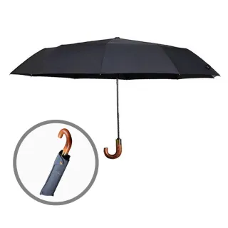 【樂邁家居】英倫風 自動晴雨傘(英倫風味/傘骨堅硬/原木把手)