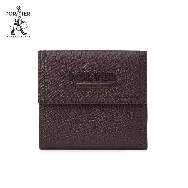 【PORTER INTERNATIONAL】堅毅自信AVENUE真皮雙折零錢短夾(梅洛色)