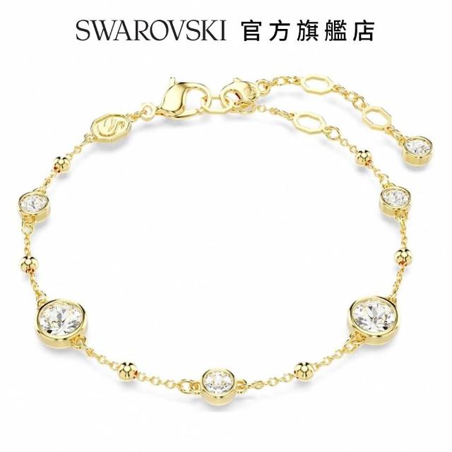 【SWAROVSKI 官方直營】Imber 手鏈 圓形切割 白色 鍍金色色調