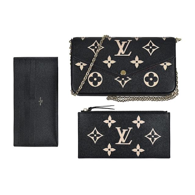 LV LOUIS VUITTON路易威登 M80482 FELICIE POCHETTE 壓印 LOGO Monogram 牛皮扣式三合一鏈帶斜背包