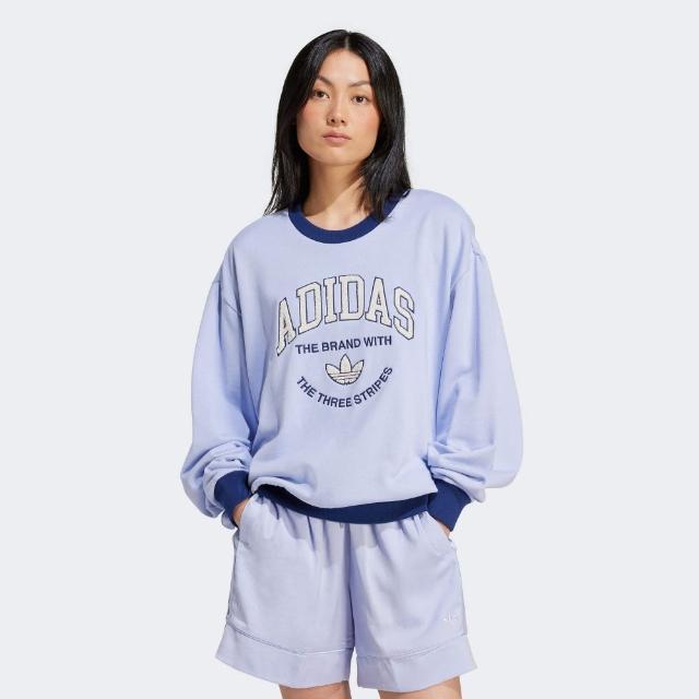 【adidas 愛迪達】上衣 女款 長袖上衣 大學T 運動 三葉草 亞規 VRCT SWEAT OR 藍 IT4271