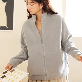 【ONEY 歐妮】★小立領搖粒絨保暖休閒開衫外套(女女上衣/長袖/保暖)