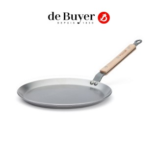 【de Buyer 畢耶】原礦木柄蜂蠟系列 法式可麗餅鍋24cm/鐵鍋-適用IH爐