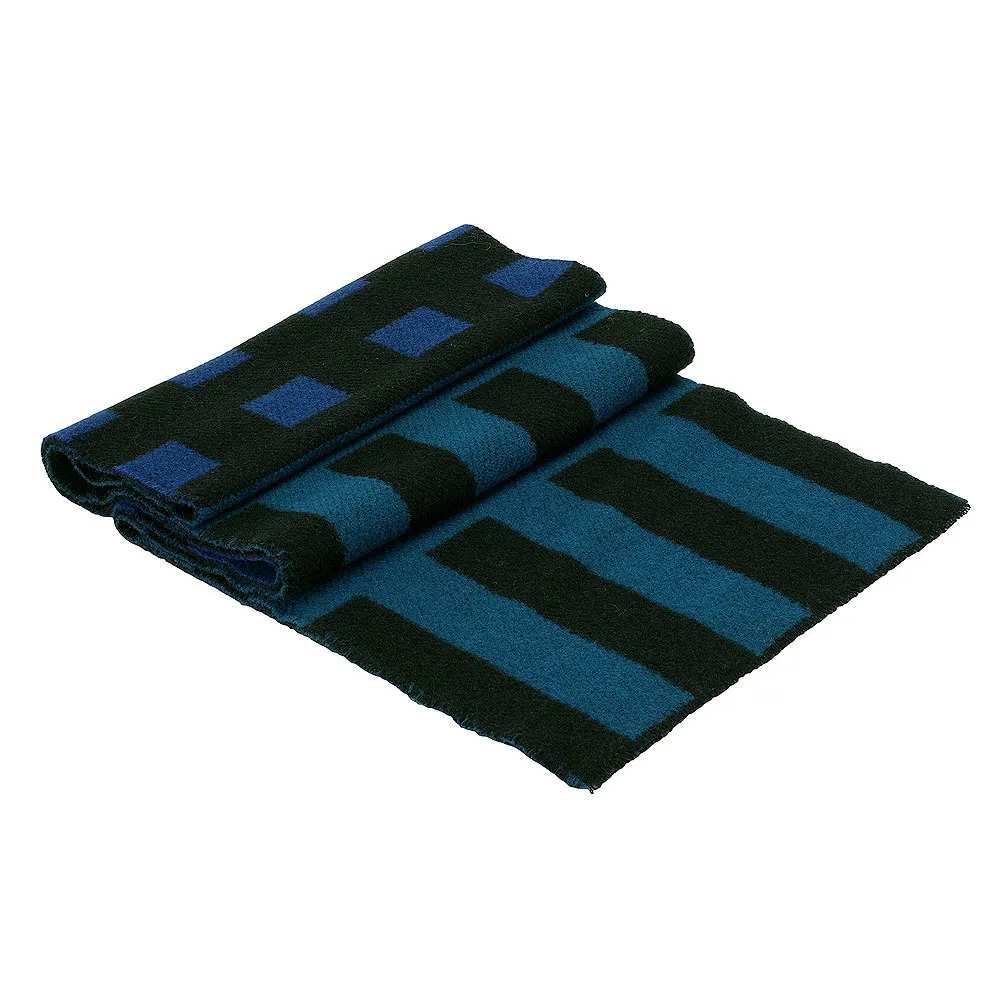【BURBERRY 巴寶莉】編織格紋設計喀什米爾羊毛雙色毛毯披肩(165cm-亮海軍藍3957689-BRIGHT-NAVY)