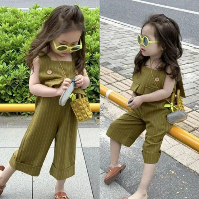 ArbeaArbea 女童套裝韓版背心+時髦闊腿褲洋氣連身褲(春夏款)