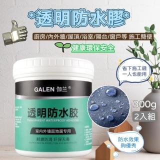 【GALEN】高效透明止漏防水膠300g 兩瓶組(附贈塗刷 室內外｜牆面｜窗戶｜地面專用)