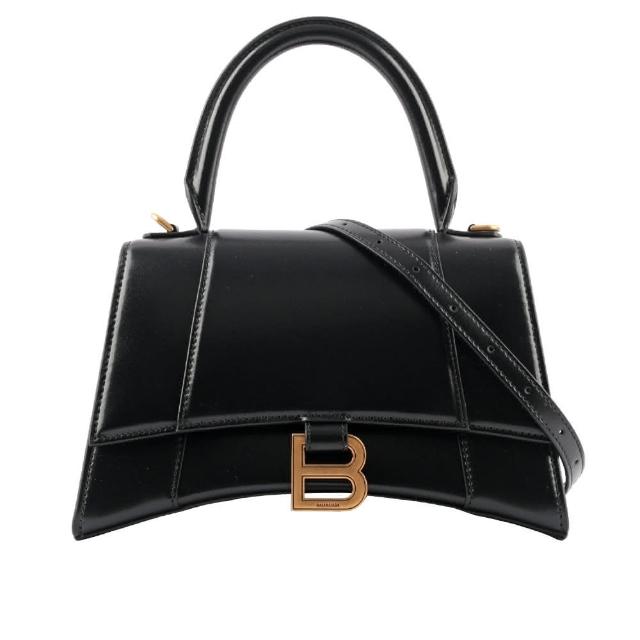 【Balenciaga 巴黎世家】Hourglass 金釦光滑牛皮二用沙漏包_小(黑色)