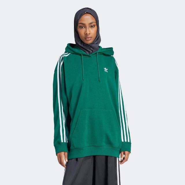 【adidas 愛迪達】上衣 女款 長袖上衣 帽T 運動 三葉草 亞規 3 S HOODIE OS 綠 IN8400