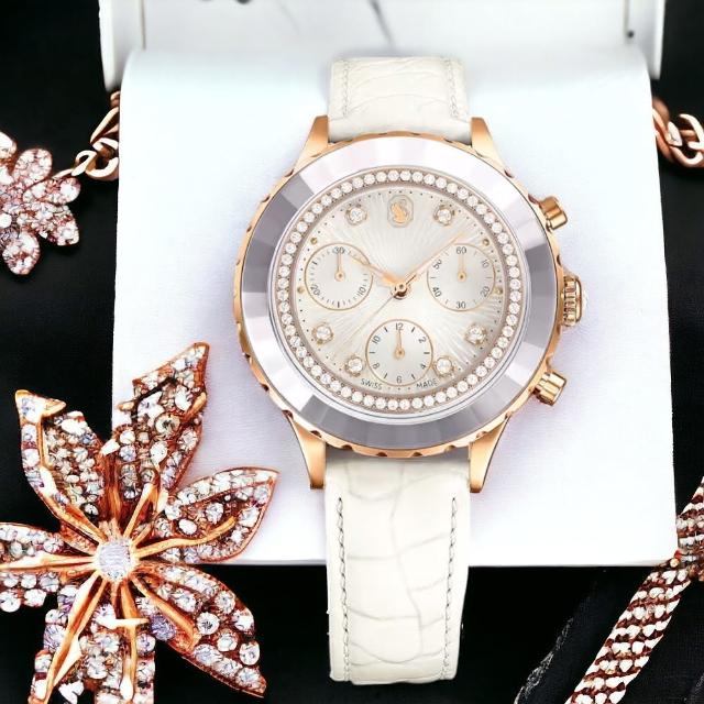 【SWAROVSKI 施華洛世奇】Octea Chrono 白色三眼計時手錶(5671150)