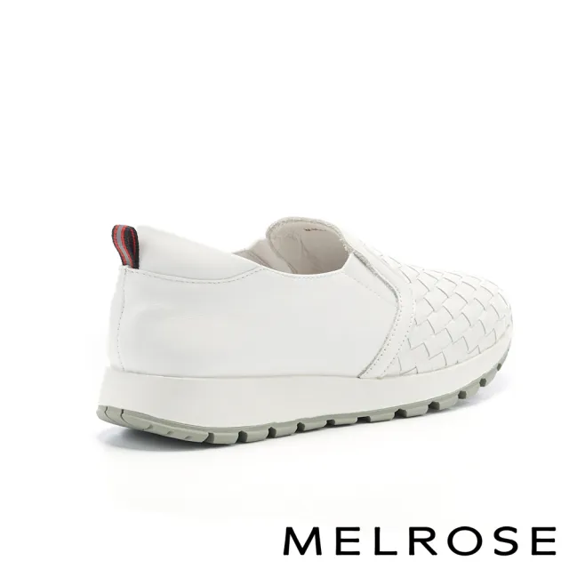 【MELROSE】美樂斯 率性潮感編織造型全真皮厚底休閒鞋(白)