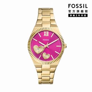 【FOSSIL 官方旗艦館】Scarlette 愛心鑲鑽指標女錶 金色不鏽鋼錶帶手錶 38MM ES5325