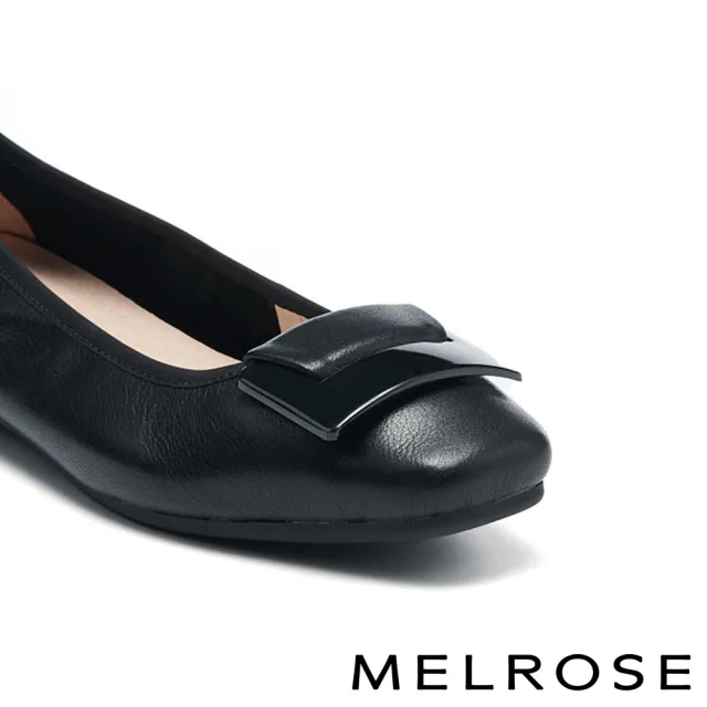 【MELROSE】美樂斯 氣質美學方釦造型牛皮方頭Q軟娃娃低跟鞋(黑)