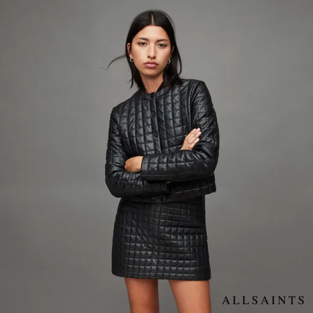 【ALLSAINTS】ILSA ARIES 格紋衍縫羊皮皮衣外套(舒適版型)