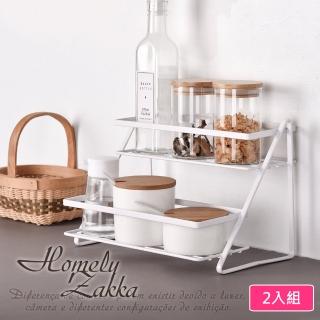 【Homely Zakka】日式簡約鐵藝多功能雙層調味料架/檯面收納架 2入/組(瓶罐收納 調味罐收納 置物架)