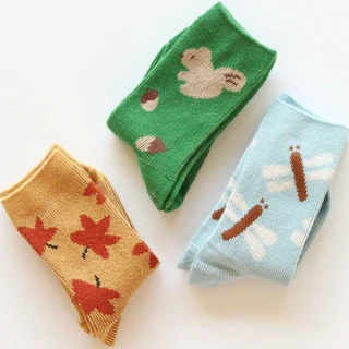 【韓國 KOKACHARM】森林朋友插畫兒童大童短襪3雙組(TM2401-036)