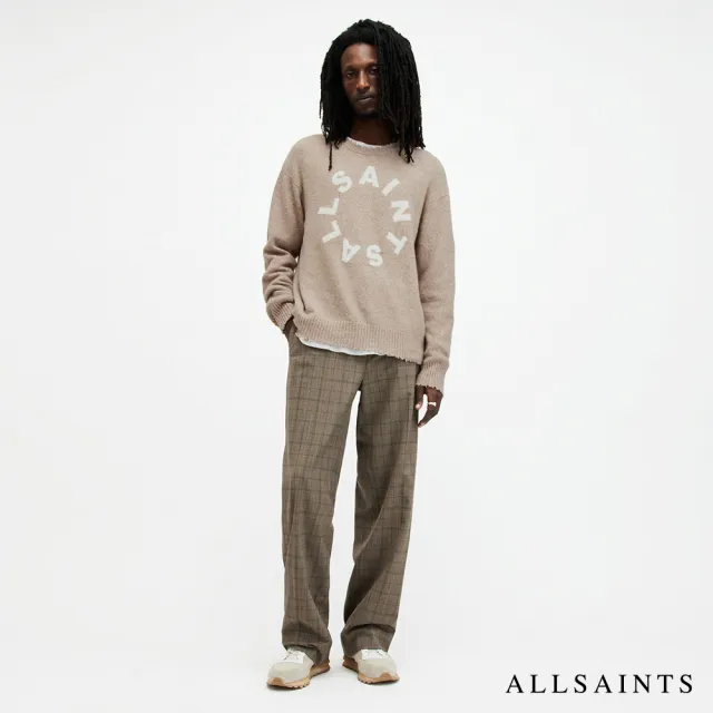 【ALLSAINTS】TIAGO 寬鬆仿舊羊毛LOGO不收邊針織上衣-淺棕色 MK011KA(舒適版型)